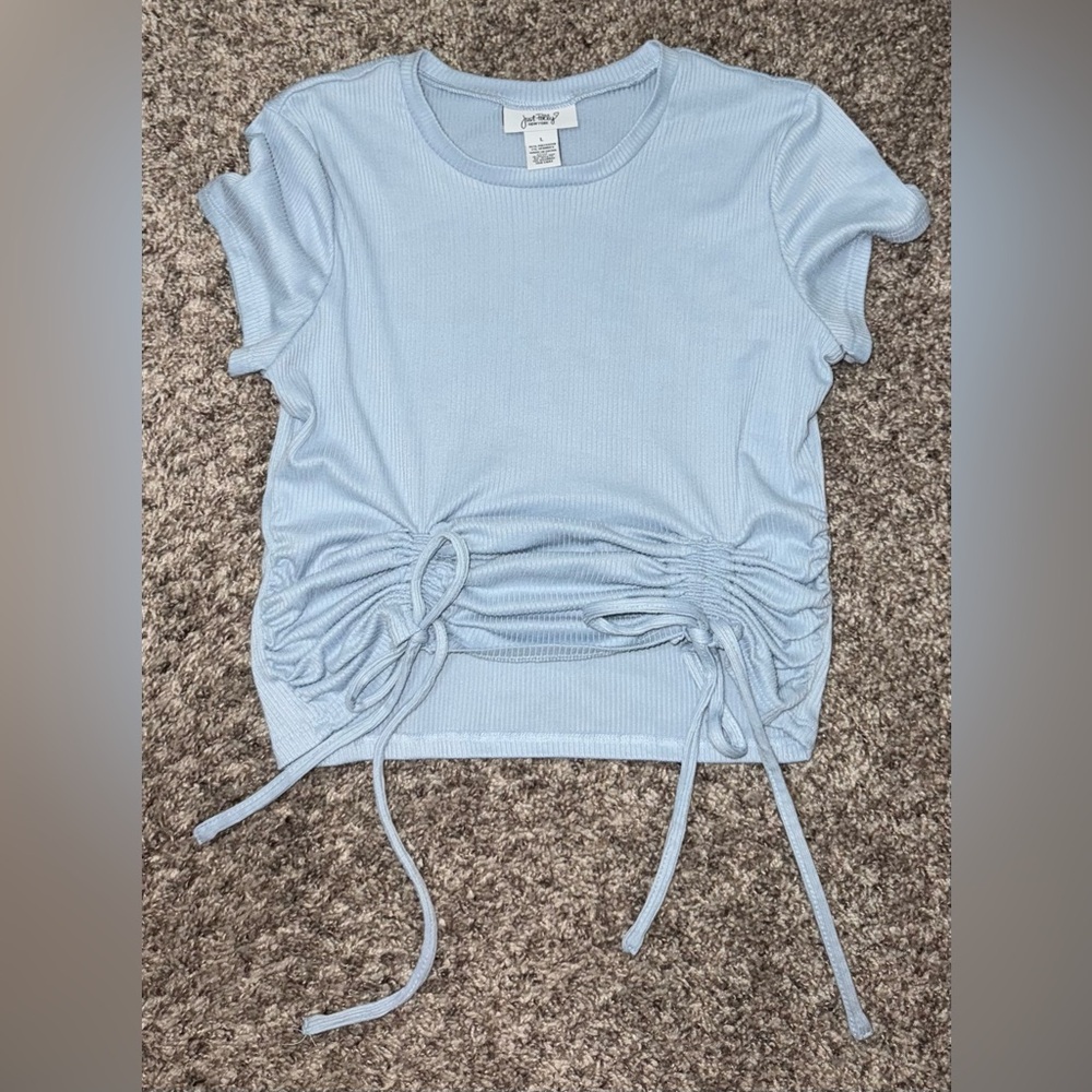 Just Polly Ribbed Blue Top